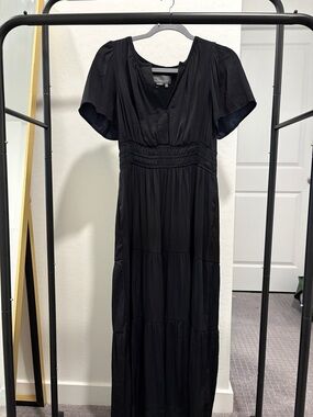 Anthropologie - Black Women’s Maxi Dress - Classic V-Neck Gathered Waist